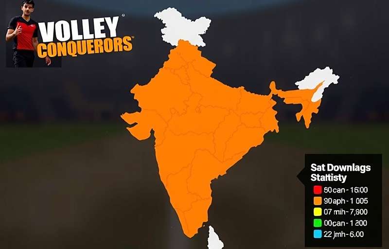 Volley Conquerors India download statistics map showing popularity across different Indian states